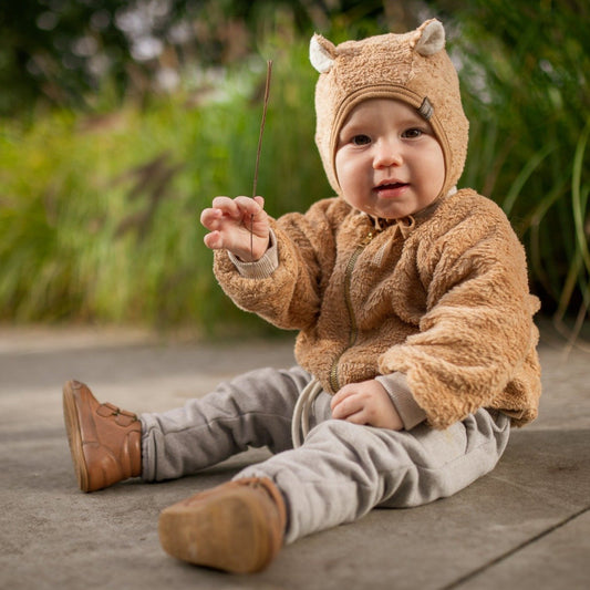 Chlupatá čepice z bio bavlny- medvídě nebo zajíček - BOXXkids CZ